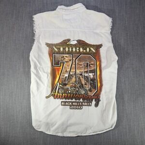 Biker Design Shirt Mens Medium White Sleeveless Sturgis 70th Rally Black Hills